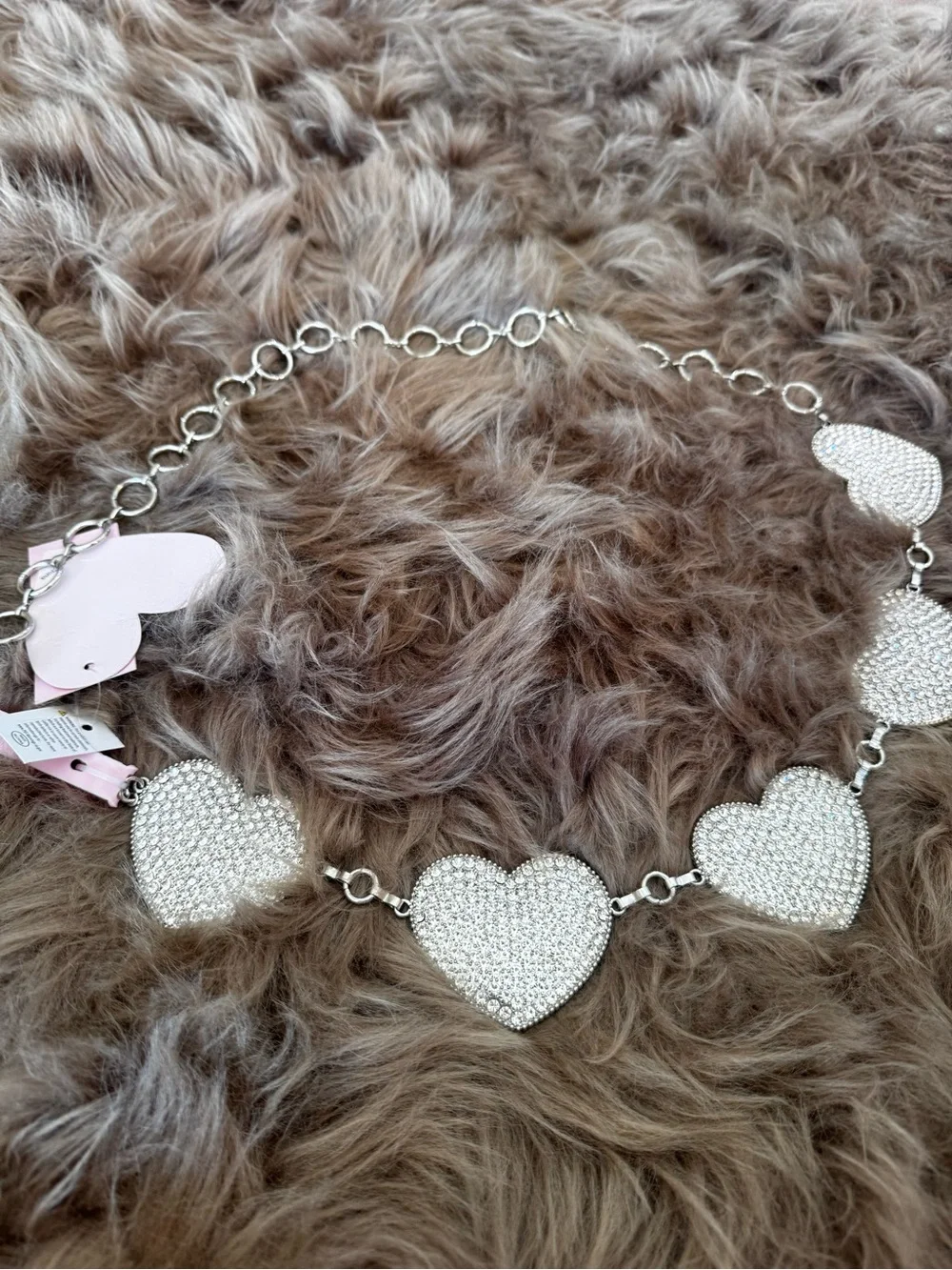 Chunky heart belt rhinestones western chic cowgirl large silver hearts chain